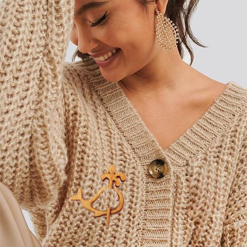 Broche Broche avec Motif Animal en Bois