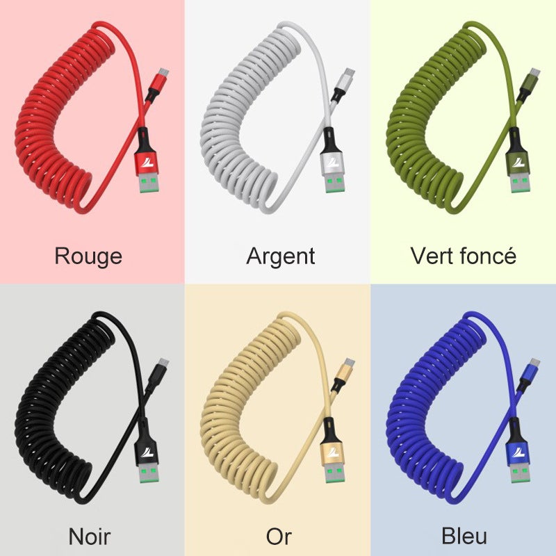 Câble de Données Tressé en Nylon à Ressort Rétractable