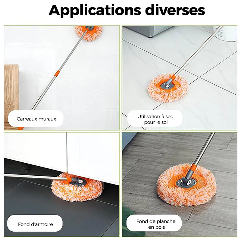 Balai à franges ajustable et rotatif à 360