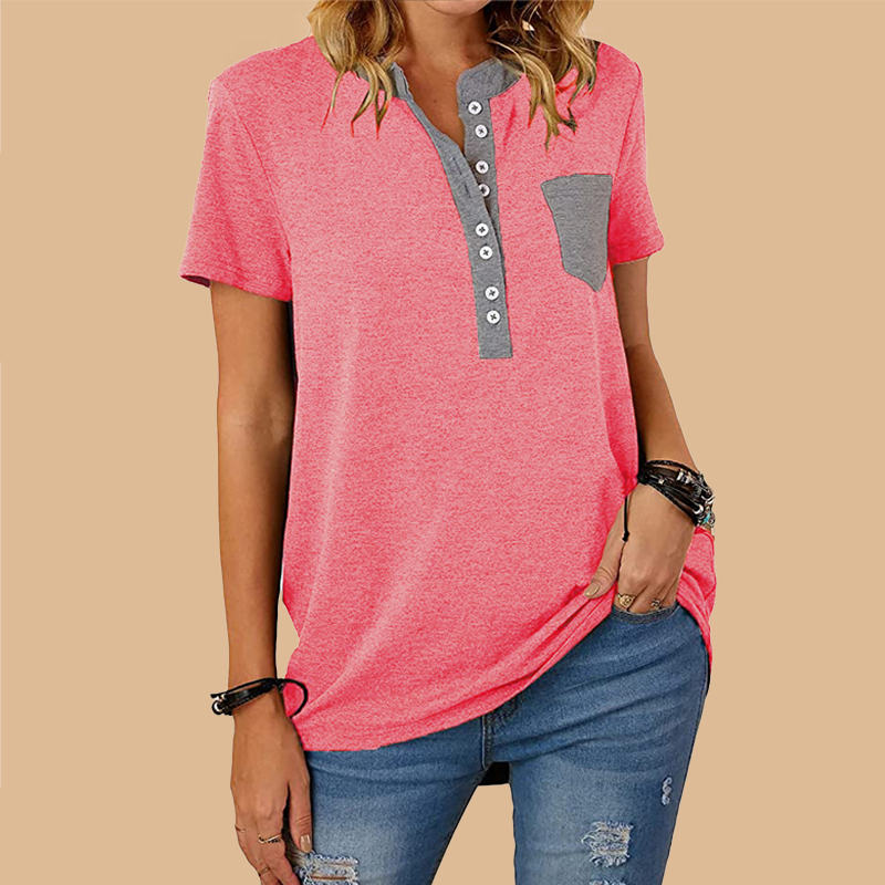 Simple boutonnage ample décontracté à manches courtes