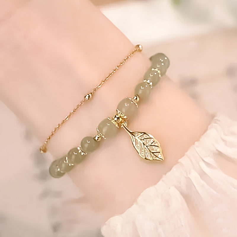 Bracelet en Jade Hetian avec Feuille