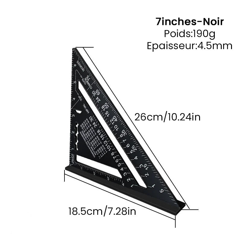 Outils à bois en alliage d'aluminium, règle triangulaire