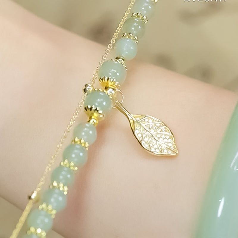 Bracelet en Jade Hetian avec Feuille