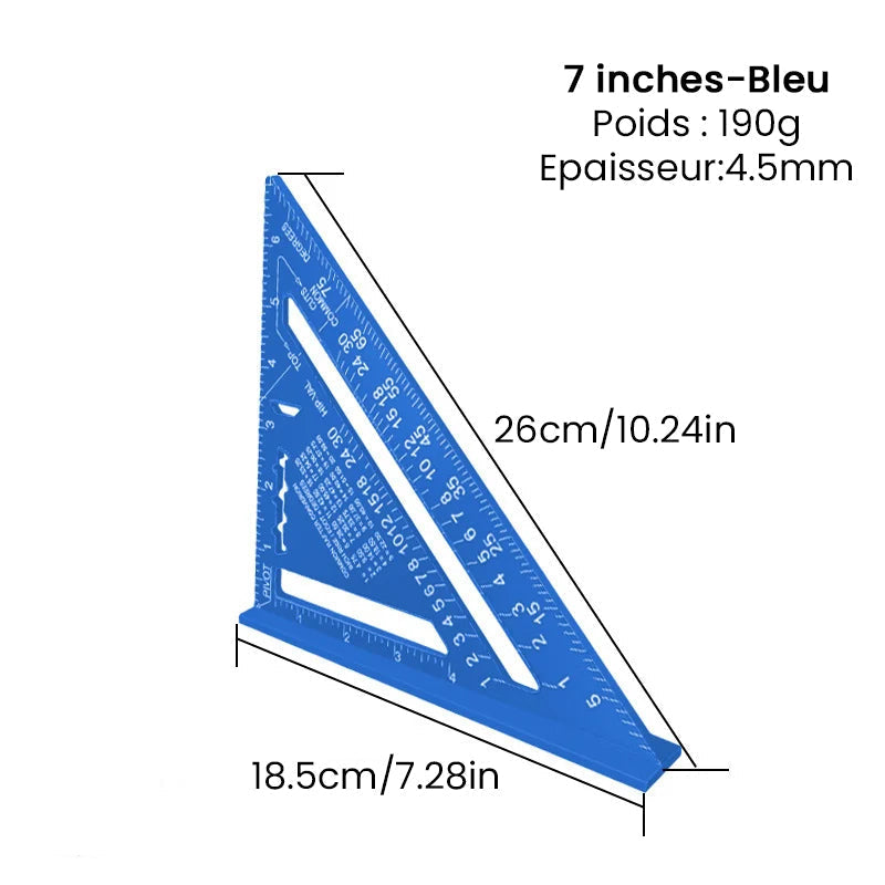 Outils à bois en alliage d'aluminium, règle triangulaire