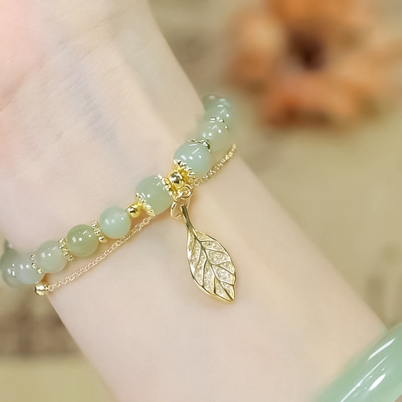 Bracelet en Jade Hetian avec Feuille