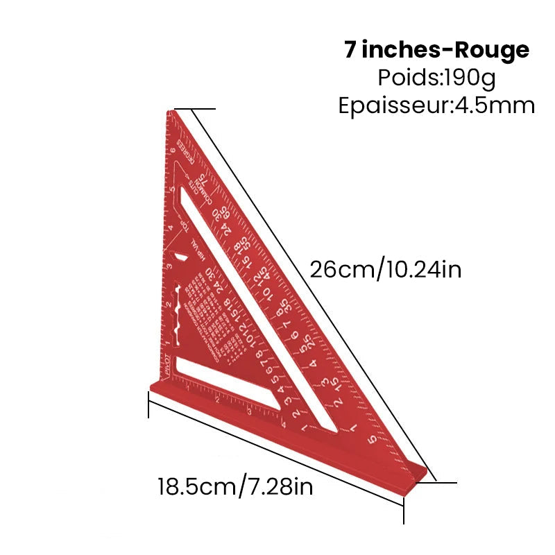Outils à bois en alliage d'aluminium, règle triangulaire