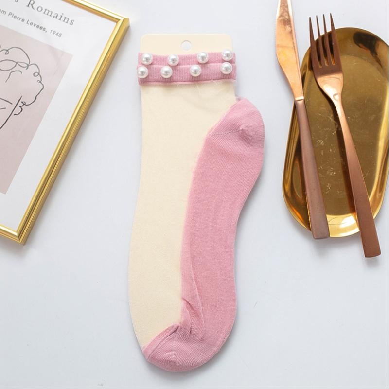 Chaussettes Transparentes avec Perles pour Femmes