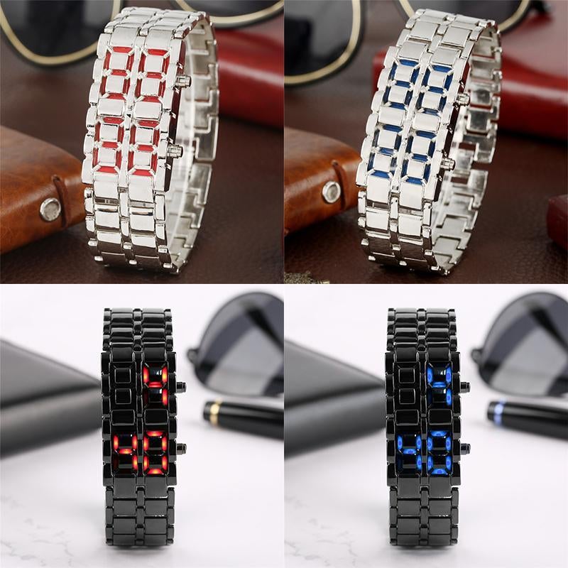 Montre-bracelet Numérique à LED en Acier Inoxydable Design Lave pour Hommes