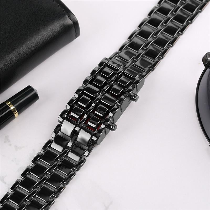 Montre-bracelet Numérique à LED en Acier Inoxydable Design Lave pour Hommes