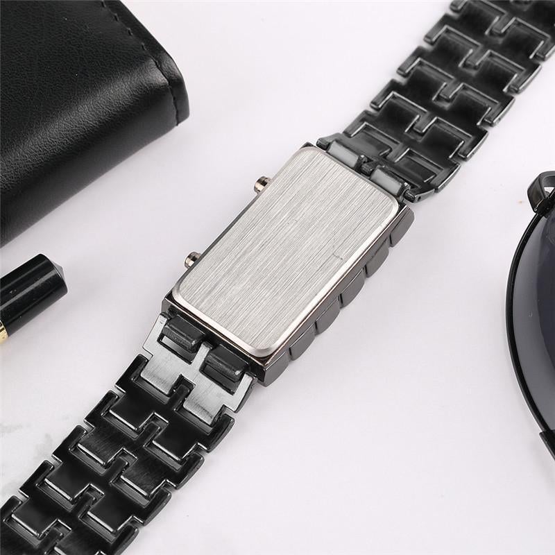 Montre-bracelet Numérique à LED en Acier Inoxydable Design Lave pour Hommes
