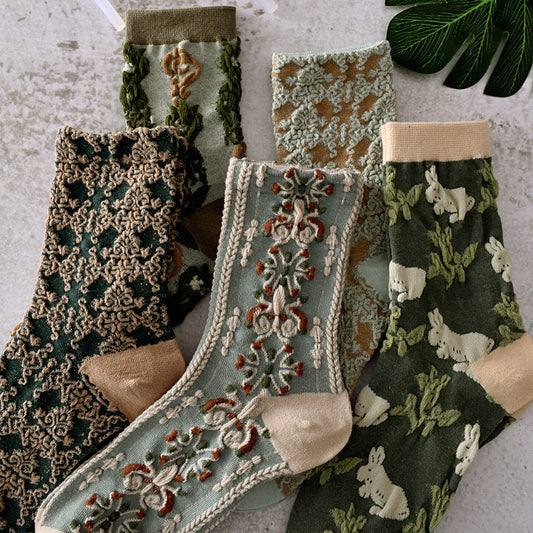 Chaussettes femme en coton fleuri