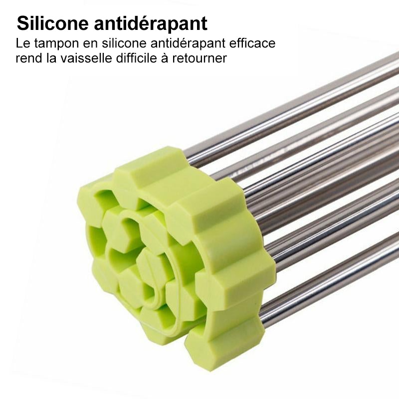 Séchoir à Vaisselle Enroulable En Acier Inoxydable, Pliable