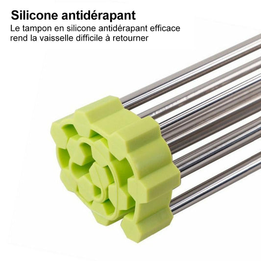 Séchoir à Vaisselle Enroulable En Acier Inoxydable, Pliable