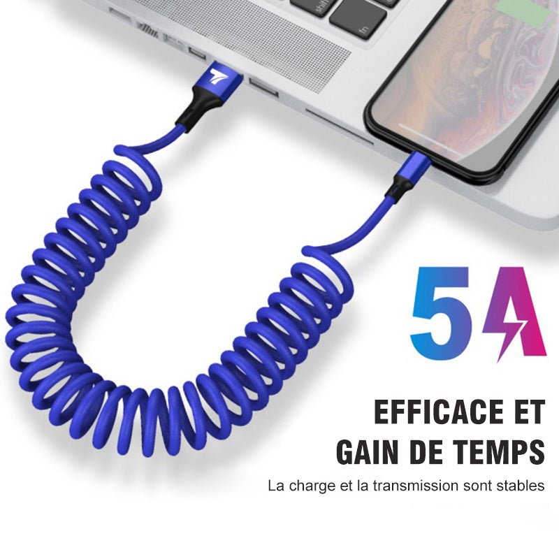 Câble de Données Tressé en Nylon à Ressort Rétractable