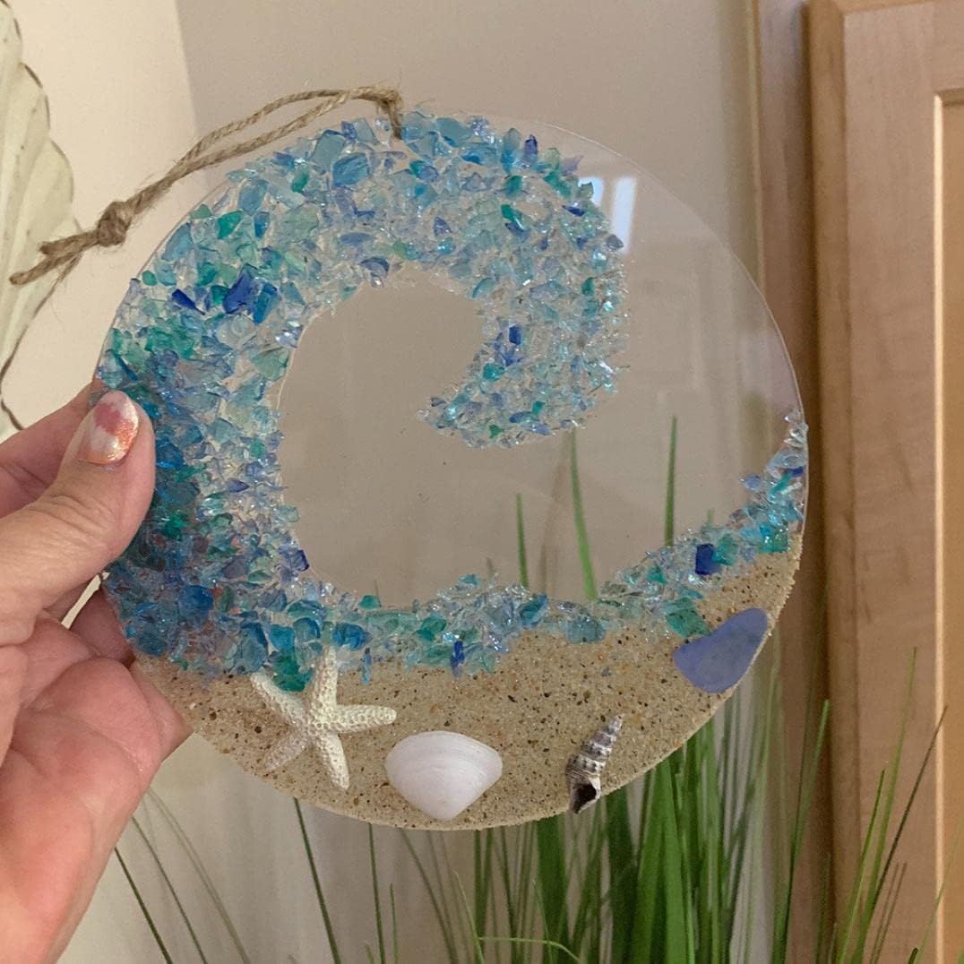 Suncatcher en verre de mer - Ornement de plage de vague de crash d’océan