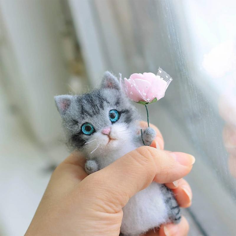 Cadeau de feutre de laine de chat bricolage pour les amoureux des chats