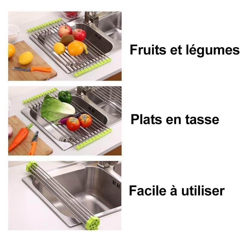 Séchoir à Vaisselle Enroulable En Acier Inoxydable, Pliable