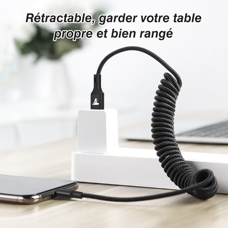 Câble de Données Tressé en Nylon à Ressort Rétractable