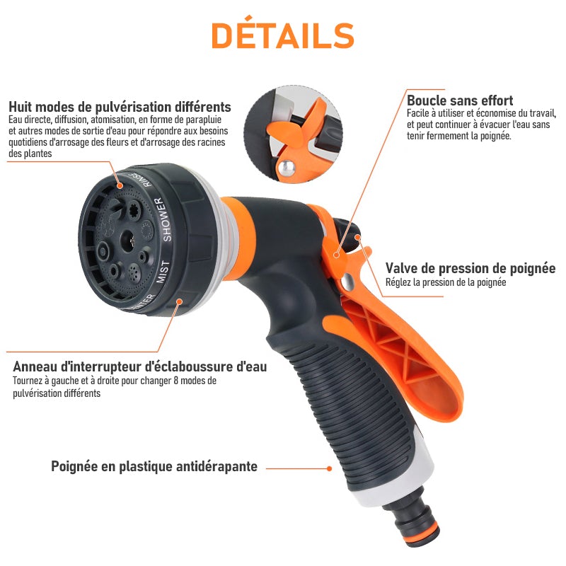 Pistolet d'arrosage à Haute Pression Réglable pour l'arrosage de Jardin