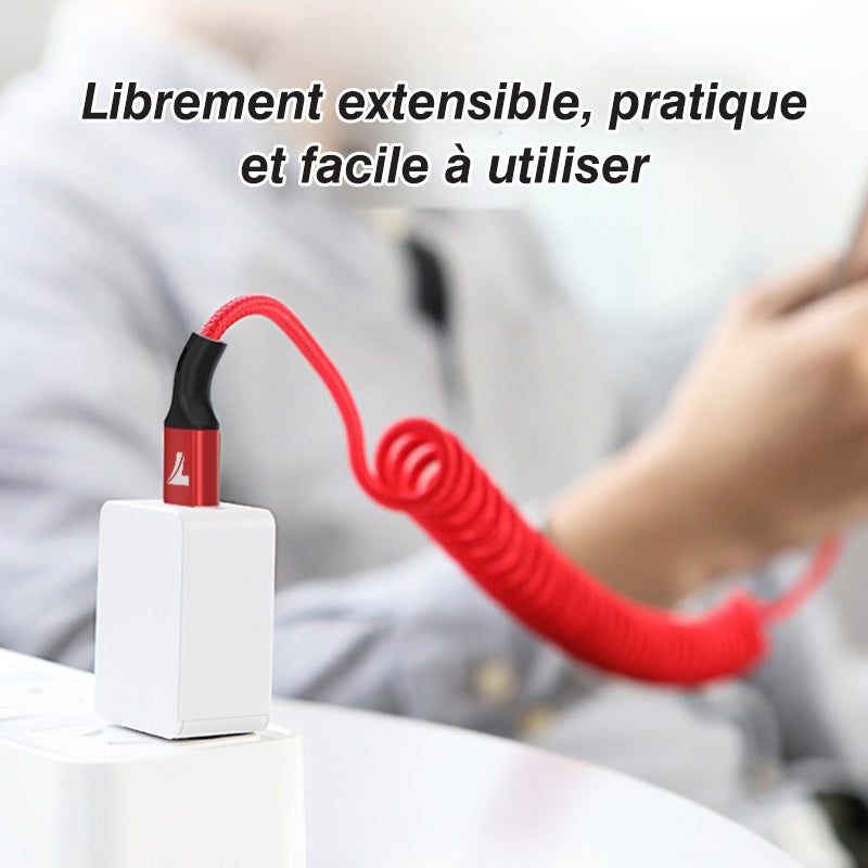 Câble de Données Tressé en Nylon à Ressort Rétractable