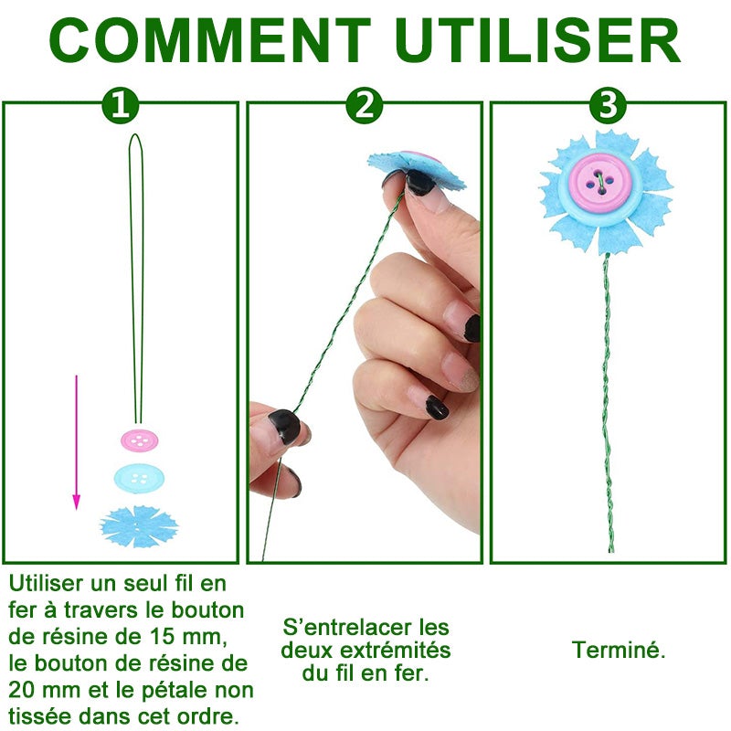 Bricolage Kit de Bouquets de Feutre de Bouton de Fil en Fer