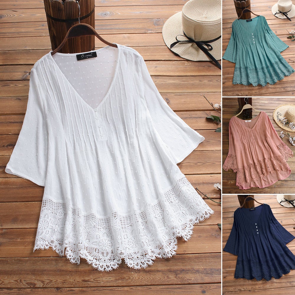 Chemise avec dentelle plissée à col en V