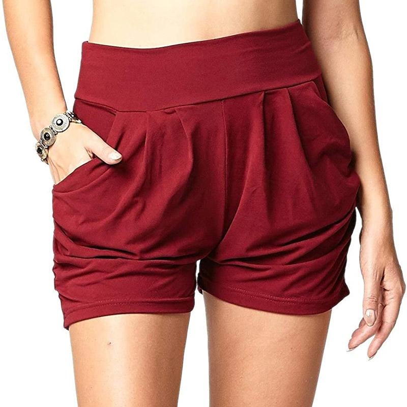 Short à Poches Plissées Taille Haute