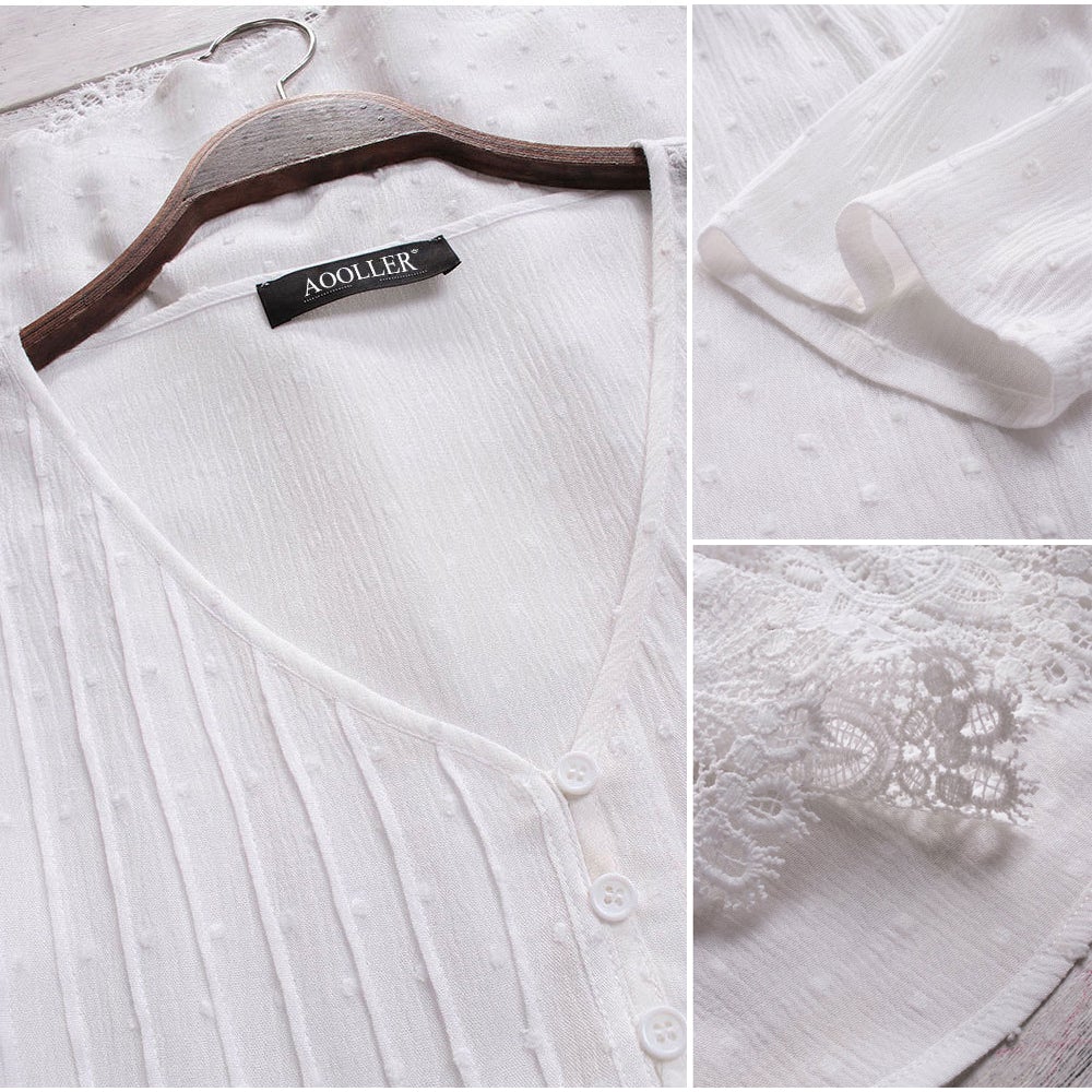 Chemise avec dentelle plissée à col en V