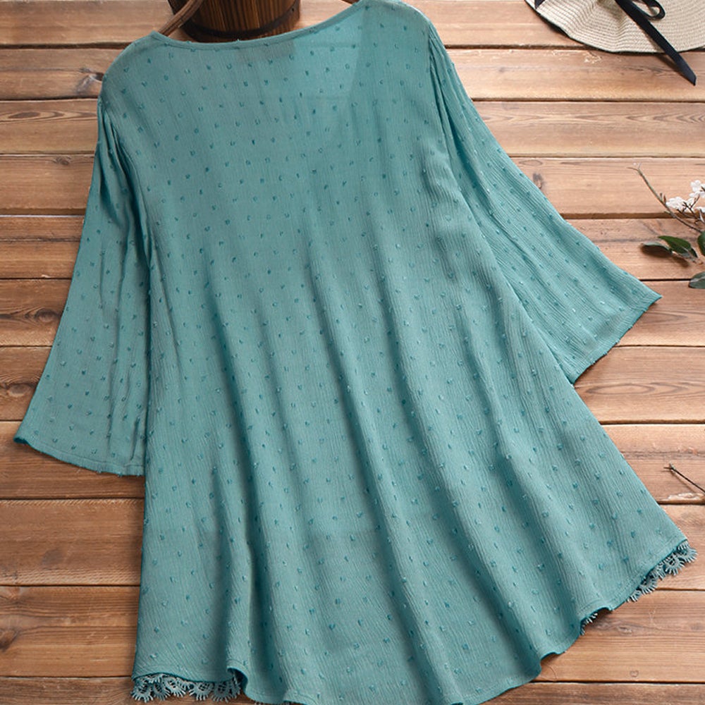 Chemise avec dentelle plissée à col en V