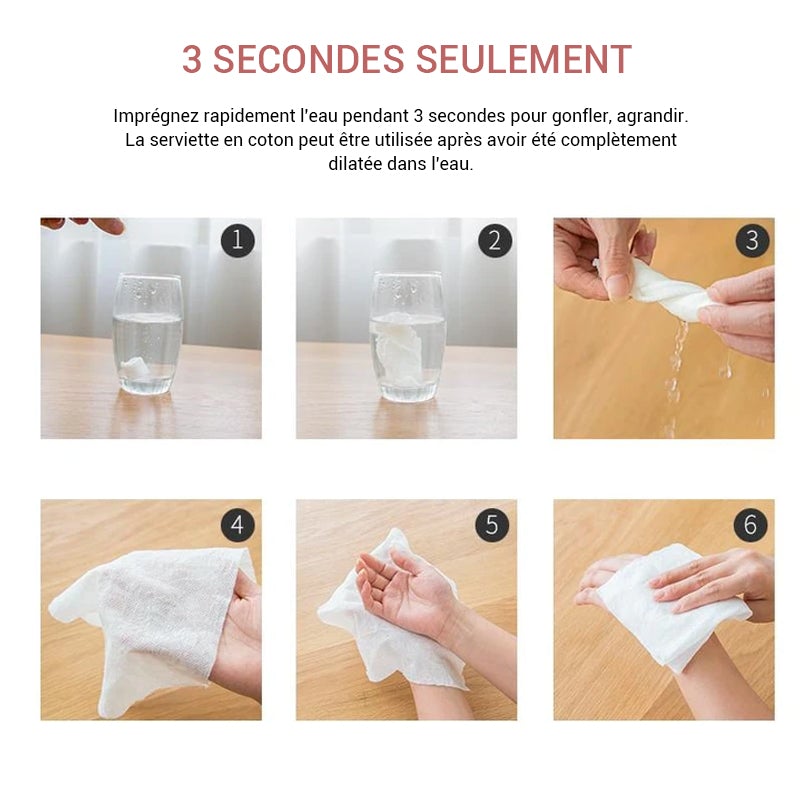 Serviette de Compression Jetable en Coton Portable